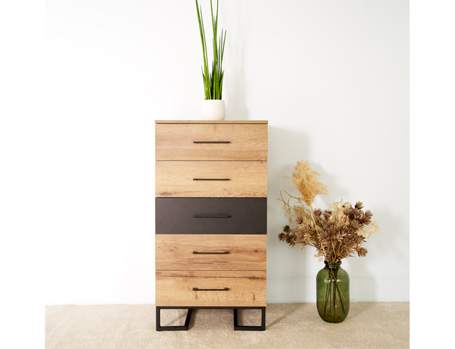 Комод с 5 ящиками Loft Дуб табак/графит